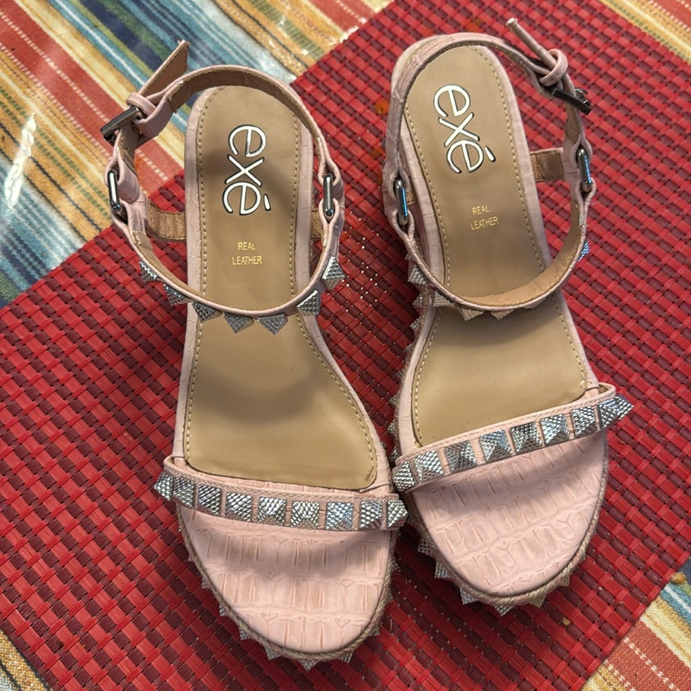 EXE Pink/Blush Wedge Studded Sandals.  Size 9.5 .  Great condition.